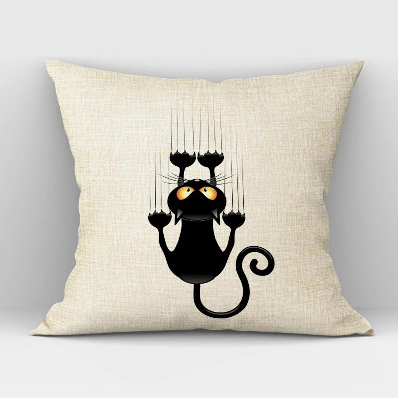 Black White Hand Painting Cat Cushion Cover Nordic Decoration Design Pillow Cover for Home Sofa Decor Cute Throw Pillow Case