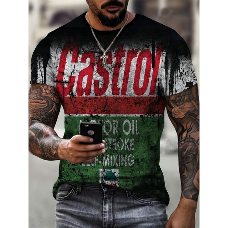Color Block Splash Ink 3D Print Men's Trendy Sports Short Sleeve Crew Neck T-shirt, Summer Outdoor