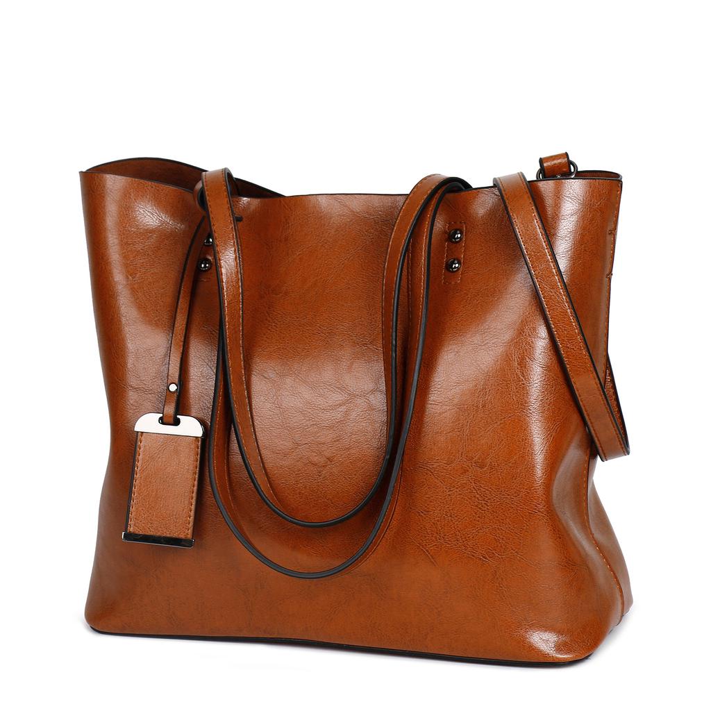 New Fashionable Simple Large Capacity Tote Bag Versatile Casual Retro Women's Handbag Oil Wax Leather Designer Shoulder Bag