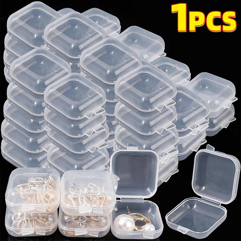 

100pcs New Transparent Small Square Storage Box Plastic Flip Cover Case Pill Jewelry Earrings Necklace Anti Dust Storage Boxes