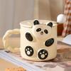 Panda Pattern Ceramic Cup with Lid and Spoon Coffee Juice Yogurt Cup Breakfast Oatmeal Milk Tea Mug Office Water Cup Girl Gift