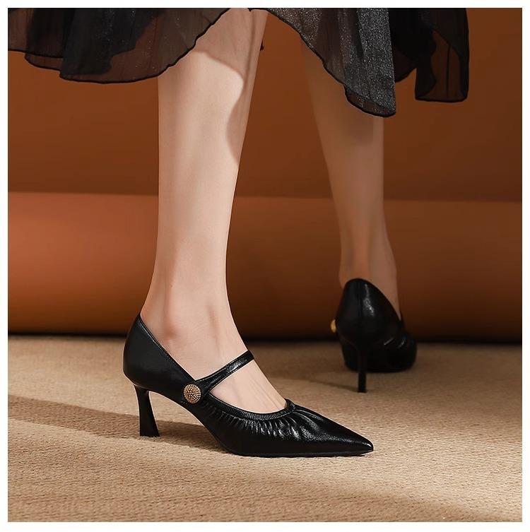 New temperament high heels women's French retro pointed toe with Mary Jane single shoes stiletto fashion women's shoes