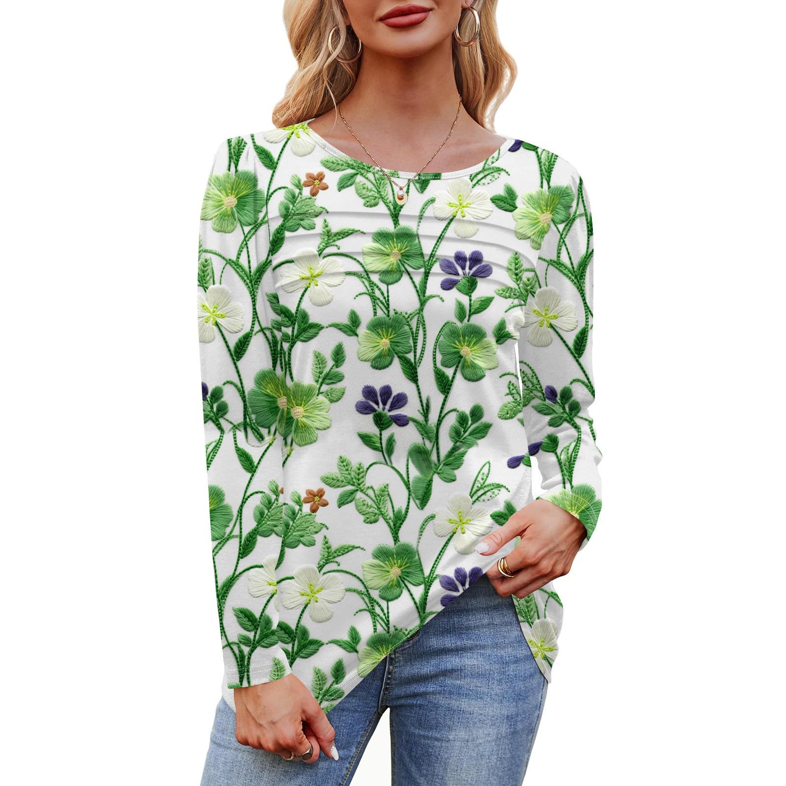 

Жіночий вільний повсякденний топ з круглим вирізом і довгими рукавами. Модний топ XXXL білий