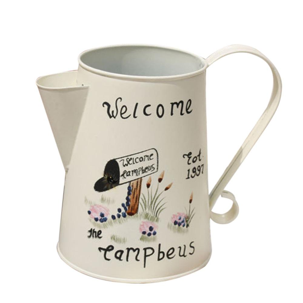 

Iron Art Hand Painted Vase Handicraft Flower Bucket Ornament Rustic Metal Flower Jug Balcony белый