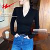 Women's Deep V-Neck Slim-Fit Long-Sleeve T-Shirt