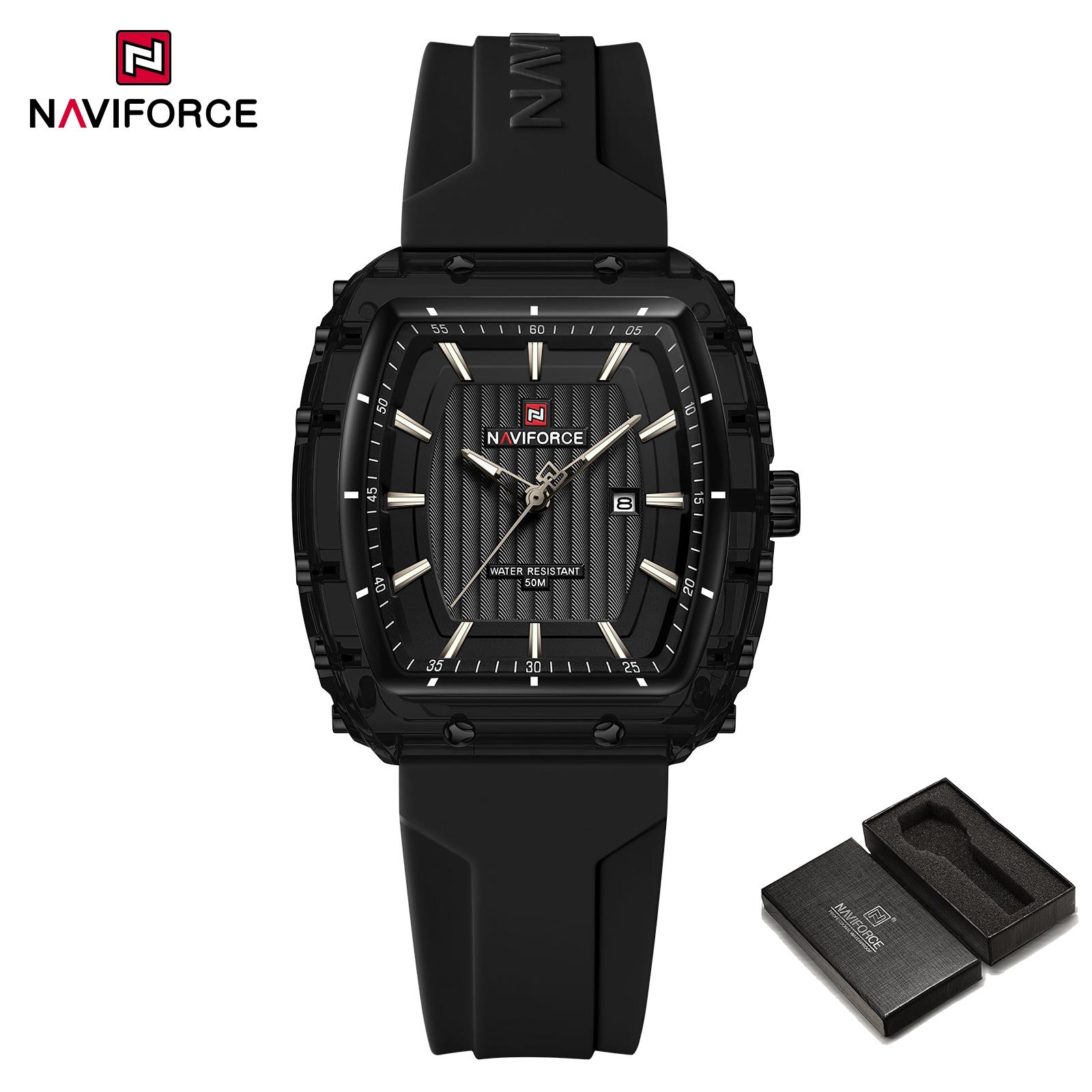 

NAVIFORCE Original Women s Simple Quartz Watch Breathable Silicone Strap Waterproof 50m Calendar Lightweight Women s Lady Casual Fashion Watch NF7124 чорний