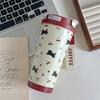 Floral Kitten Design 550Ml Dual-Drink Vacuum Insulated Cup, Large Capacity Portable 316 Stainless Steel Water Bottle