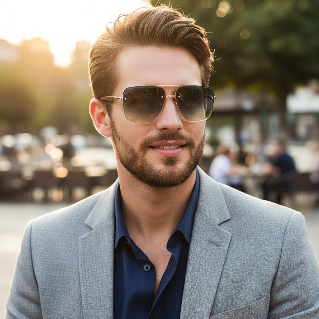 Double Bridge Metal Sunglasses Wood Grain Temple Gradient Lenses Summer Shades Square Frame Men's Driving Sun Glasses Unisex