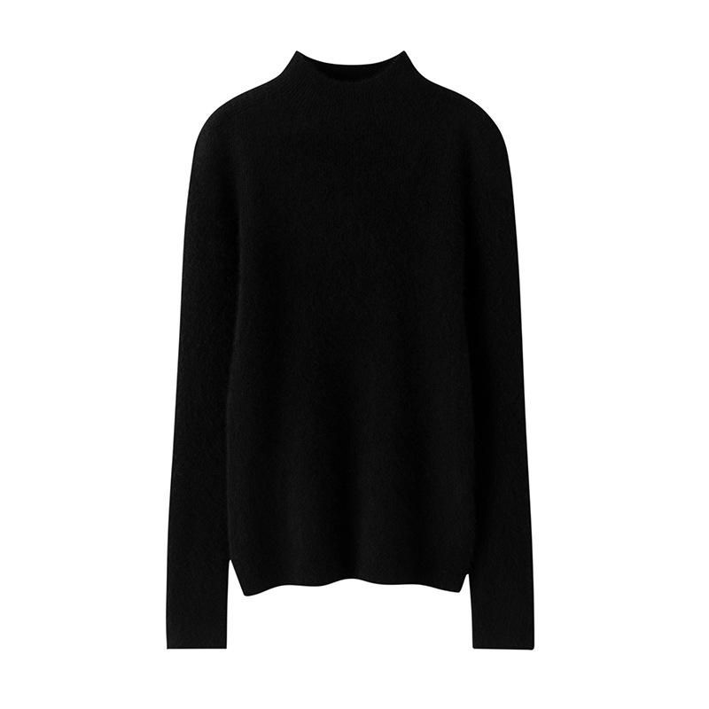 Cashmere Sweater for Women with Half Turtleneck Autumn and Winter Pull Strips Slim Fit Knitted Base Cashmere Solid Color Sweater