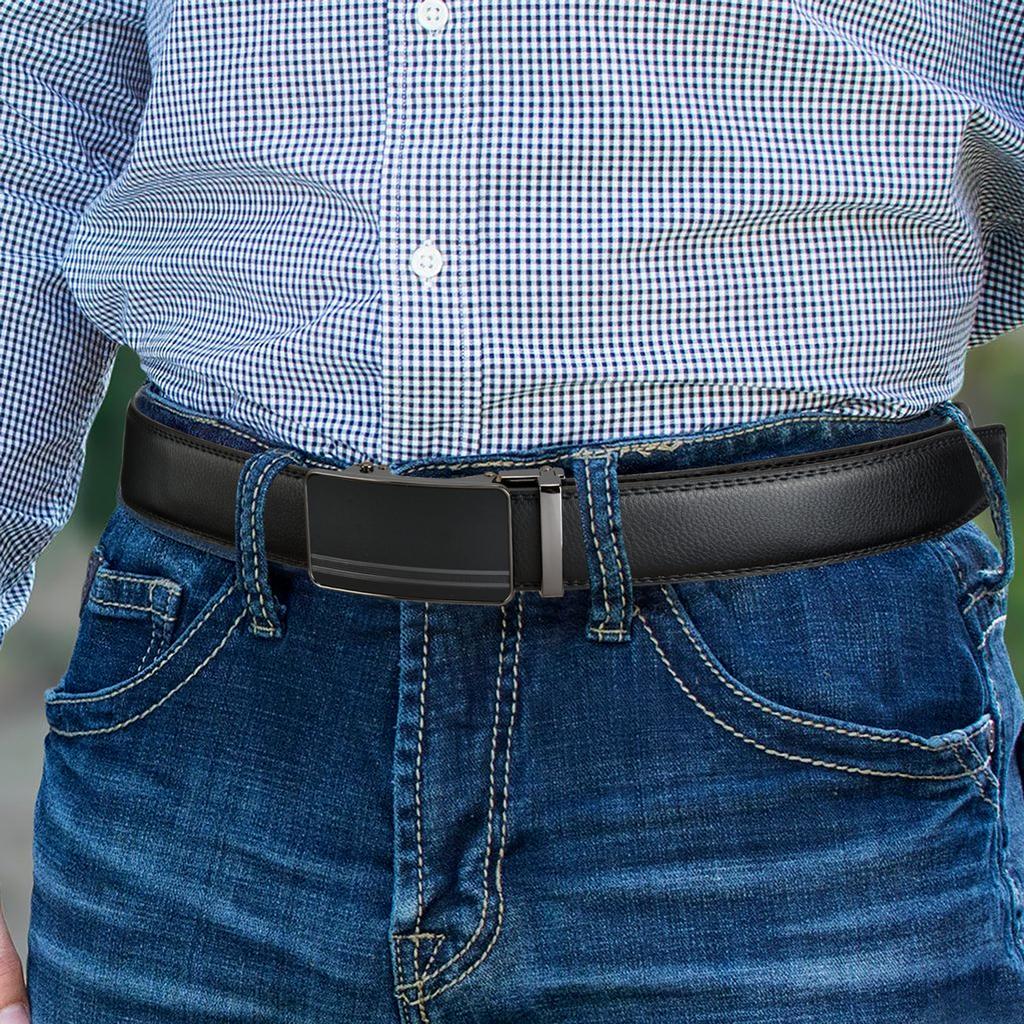 Чоловічий класичний регульований шкіряний ремінь із натуральної шкіри для костюмних джинсових штанів для відпочинку та бізнесу