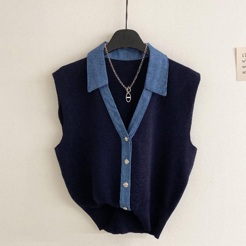 Honey J Men Seiken Collar Denim Knitted Vest 3color