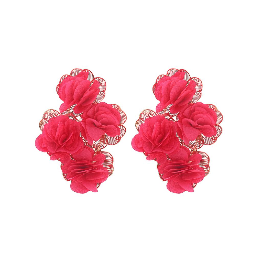 Openwork Chiffon Flower Earrings for Women, Hand-woven, Fashionable and Exaggerated Style.