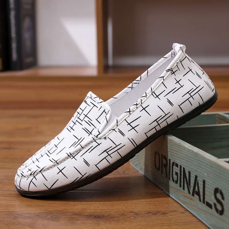 Fashion Men's Casual Shoes White Loafers Cleat Shoes Rhombus Line Decoration Adulto Driving Comfortable Casual Shoes Men Sneakers Flats