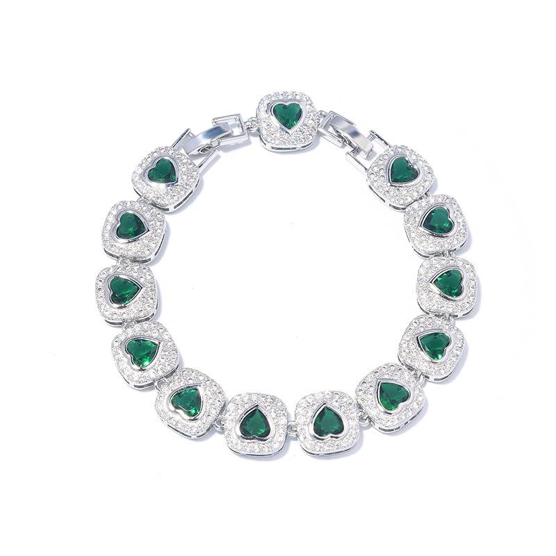 Europeisk och amerikansk ny halsbandstemperament smaragd halsband örhängen armband set klänning zirkon accessoarer