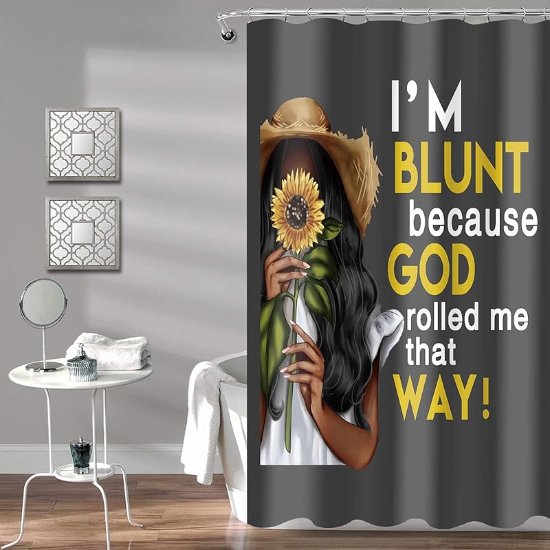 

JAWO Занавеска для душа для черной девушки, Африканские женщины, девушка, держащая подсолнух с вдохновляющими цитатами, Набор полиэстеровых тканевых занавесок для ванной с крючками 69Ш X 36 W x 72 L (Pack of 1)