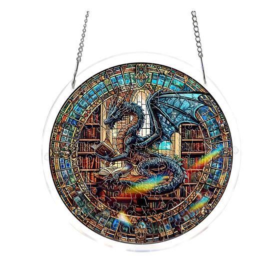 Stained Glass Suncatcher, Acrylic Puzzle Hanging Decoration, 7.48 Inch Round DIY Kit for Adults, Relaxing Craft Gift for Women Moms Puzzle Lovers