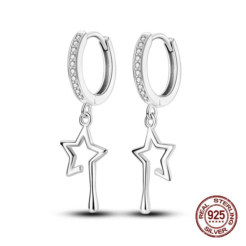 New Earrings for Women 925 Silver Color Star Geometric Entangle Zircon Earrings Fine Wedding Engagement Birthday Jewelry Gifts