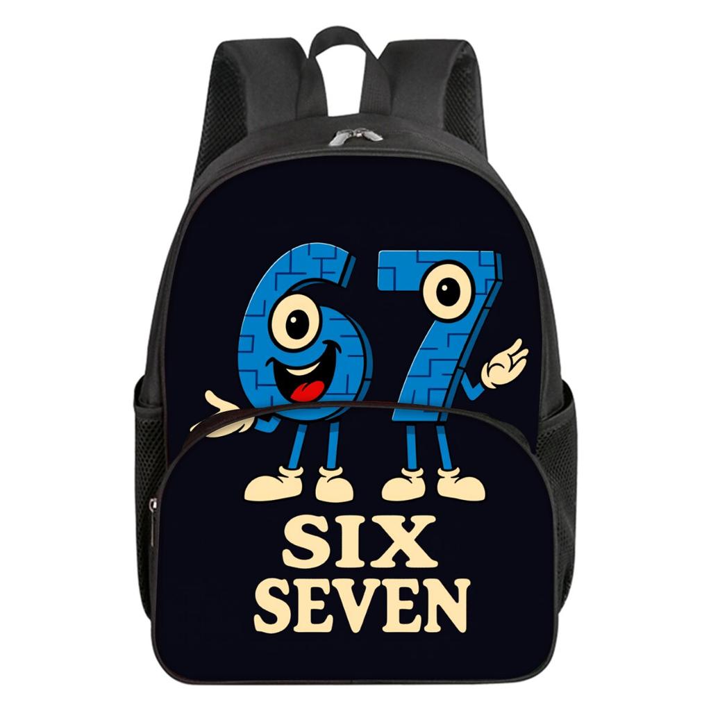 Colorful Number 67 Print Round Front Pocket Backpacks for Boy and Girls Best Gifts 2D Flat Cartoon School Bag for Children