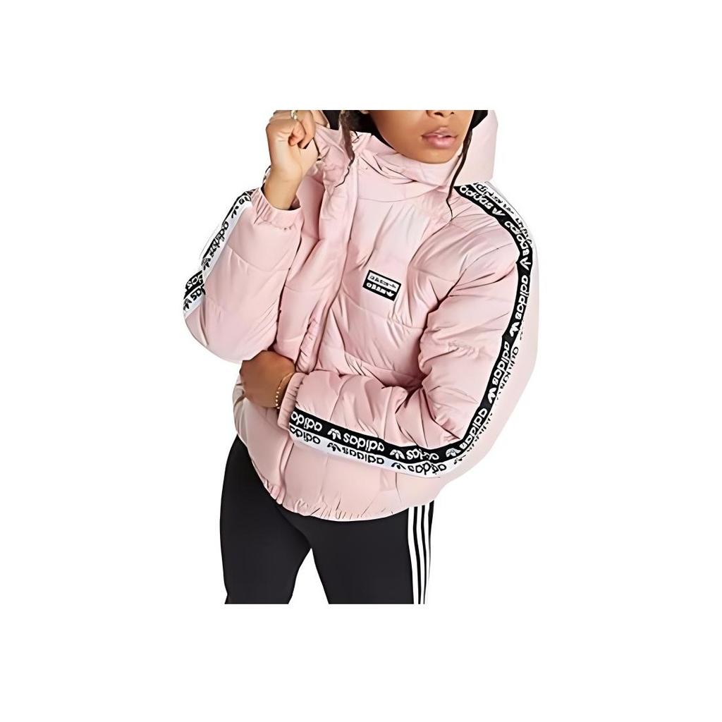 adidas Originals Letter Print Hooded Zip Long Sleeve Jacket Women Jacket Pink FJ6524