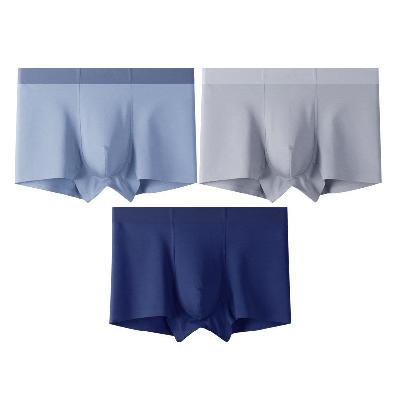 3-Pack Men's Seamless Boxer Briefs - Plain Color Cotton with Mulberry Silk Antibacterial Crotch