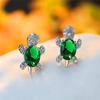 Boucle d'oreille Tortue Cristal Pierre Oval Petit Arc-en-ciel Classique Couleur Argent Bijoux de Mariage Pour Femmes