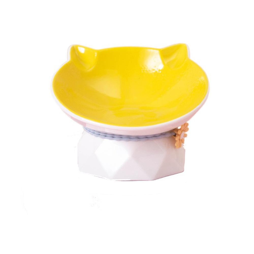 

Cute Cat Bowl Creative Pet Drinking Feeder Pet Supplies Pet High Foot Bowl Neck Protection жовтий