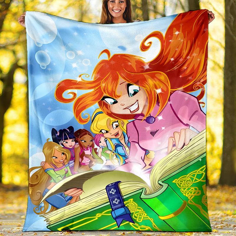 1pc W-Winx Club Theme Blanket - Digital Print, Polyester, Cozy for All Seasons, Perfect for Outdoor, and Travel