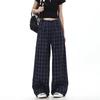 American Retro Plaid Multi-breasted Design Mopping Pants Men's and Women's Early Autumn Niche Lazy Wind Straight Wide-leg Trousers