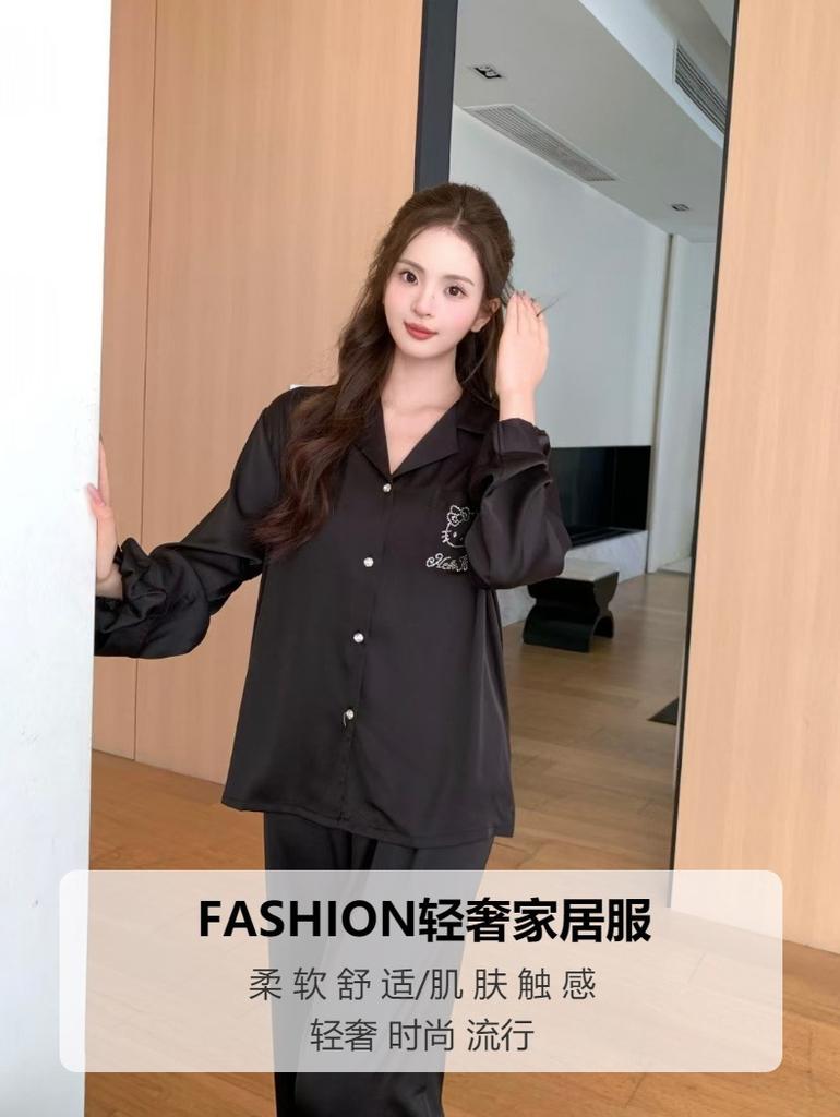 Pajamas women's ice silk new spring and summer women's ice silk long-sleeved KT cat sweet high-end fashion loungewear suit