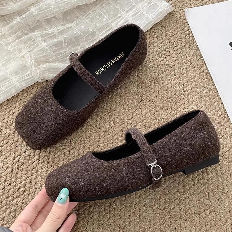

Зимние винтажные женские туфли Мэри Джейн, модные туфли с неглубоким квадратным носком, лаконичные туфли на мягкой подошве 35 коричневый