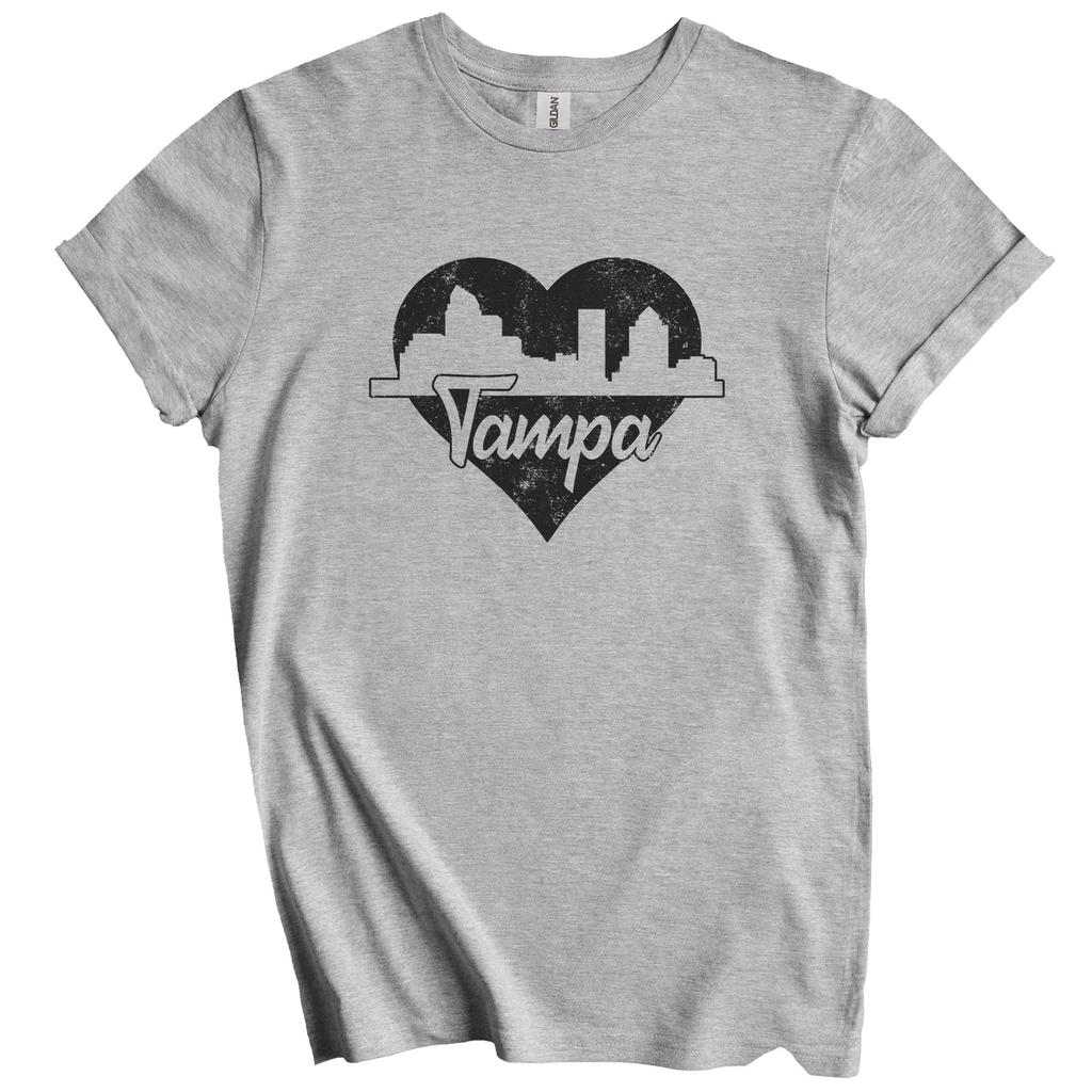 Retro Tampa Florida Skyline Heart Distressed T-Shirt