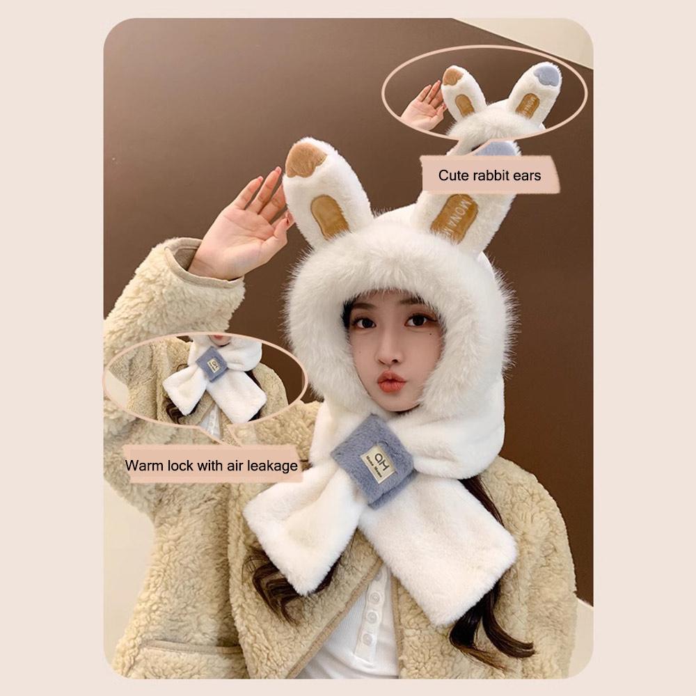 Windproof Integrated Hat Scarf Set Soft Cozy Russian Hat  for Women
