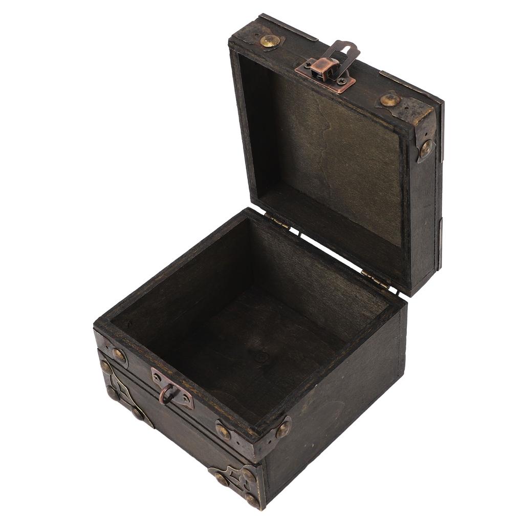 Large Jewelry Box Large Capacity Antique Durable Wood Dark Grey Vintage Jewelry Box with Metal Lock