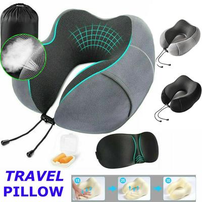 כרית נסיעות קצף זיכרון צוואר ראש תמיכה כרית + תיק נשיאה אטמי אוזניים ומסכה