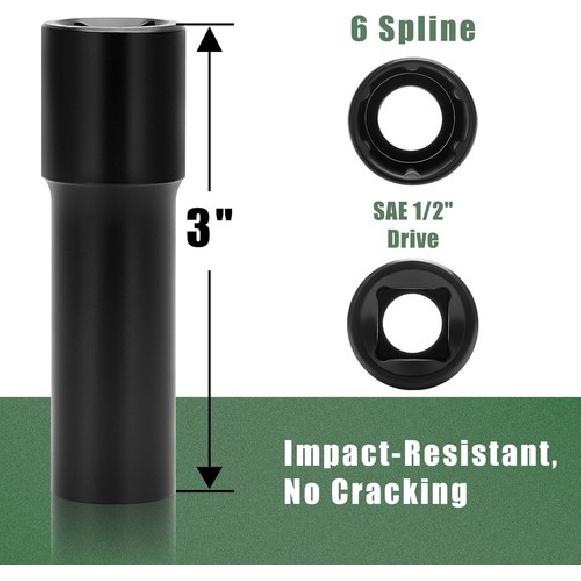 Small 6 Point Spline Lug Nut Socket, 1/2-Inch Drive Impact Square Tool – Easily