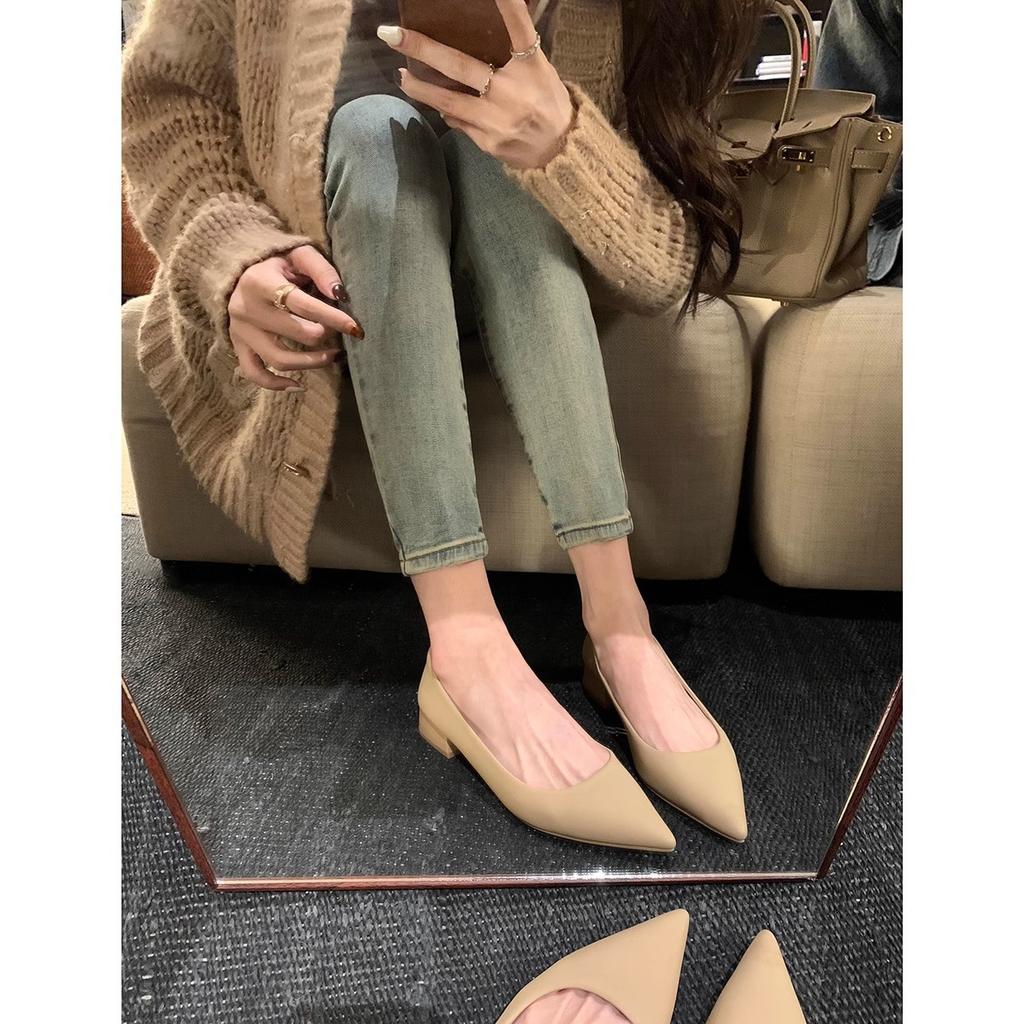 One-pedal temperament fairy wind pointed Doudou shoes versatile commuting shallow mouth thin simple low-heeled single shoes female spring and autumn