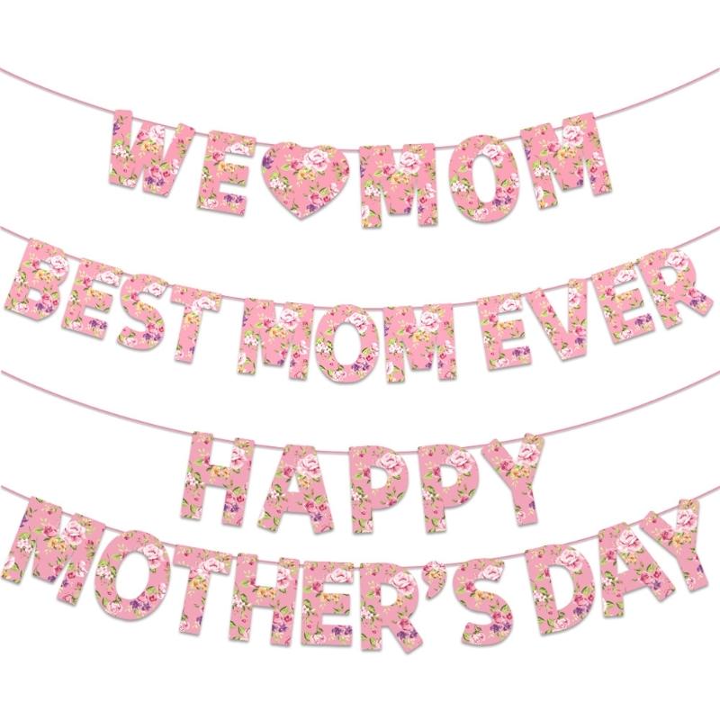 Happy Mother's Day Flag Mothers Day Party Decoration Bunting for Women Happy Mother's Day Celebration Flag Supplies