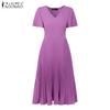ZANZEA Women Casual V-Neck Summer Short Sleeve Dress