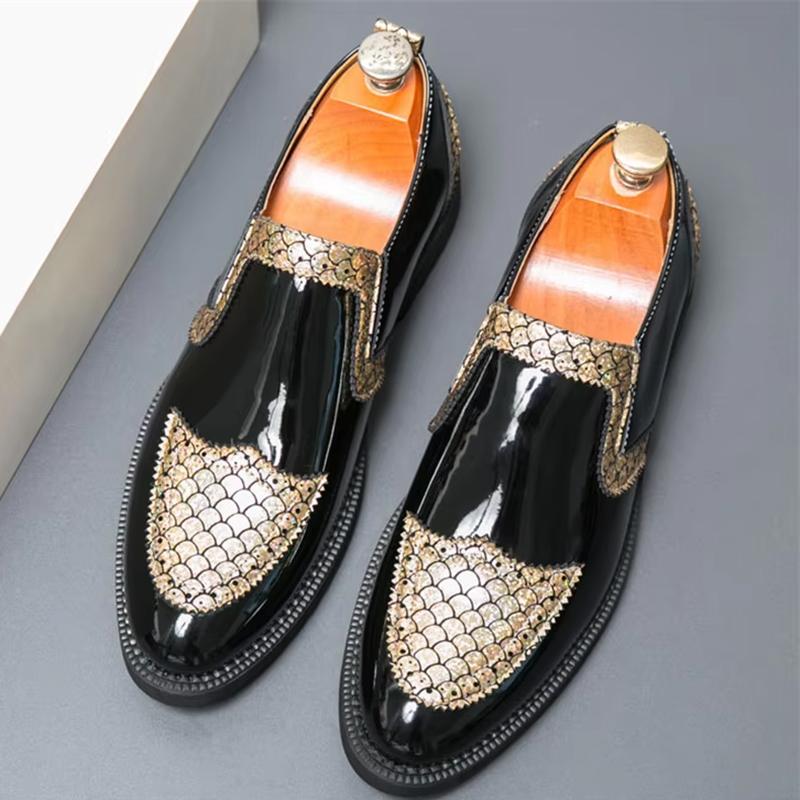 Luxury Designer New Mix Colors Loafers Men's Pointed Gold Silver Black Patchwork Formal Wedding Prom Dress Homecoming Footwear