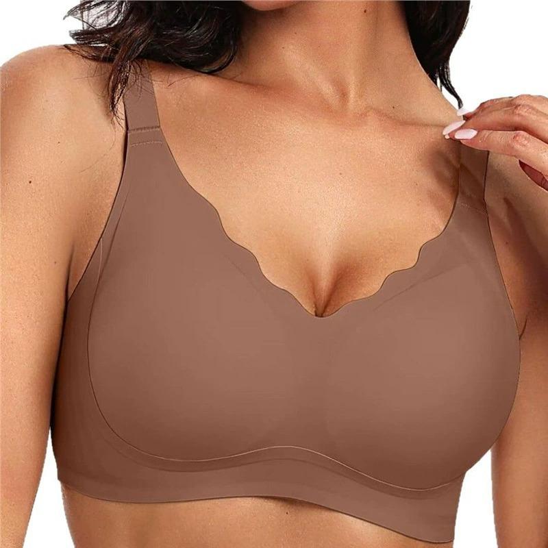 

Large size underwear bra jelly soft support gathering seamless thin breast upper support glossy bra XS