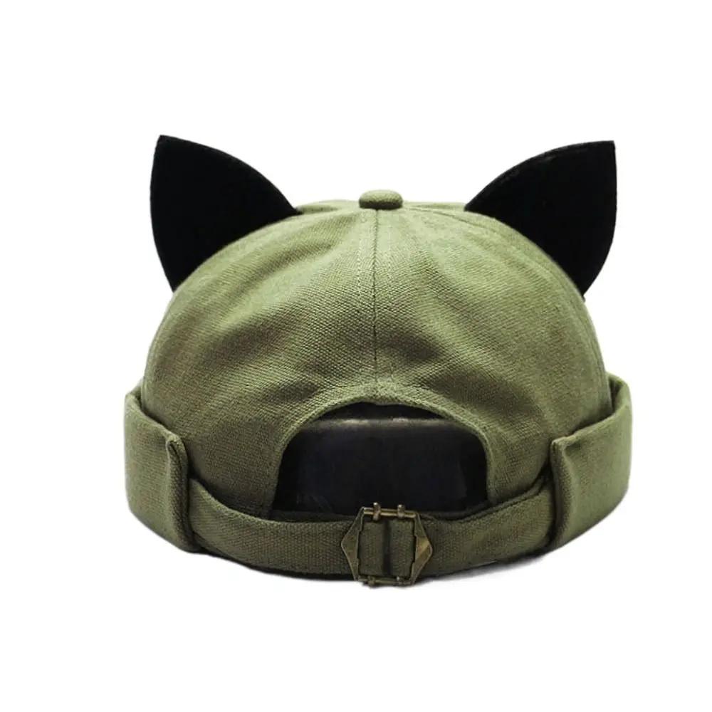 Pălărie Beanie Drăguță cu Urechi de Pisică, Fără Bor, Personalitate, Casual, Culoare Solidă, Bumbac Respirabil, Spălată Veche, Unisex