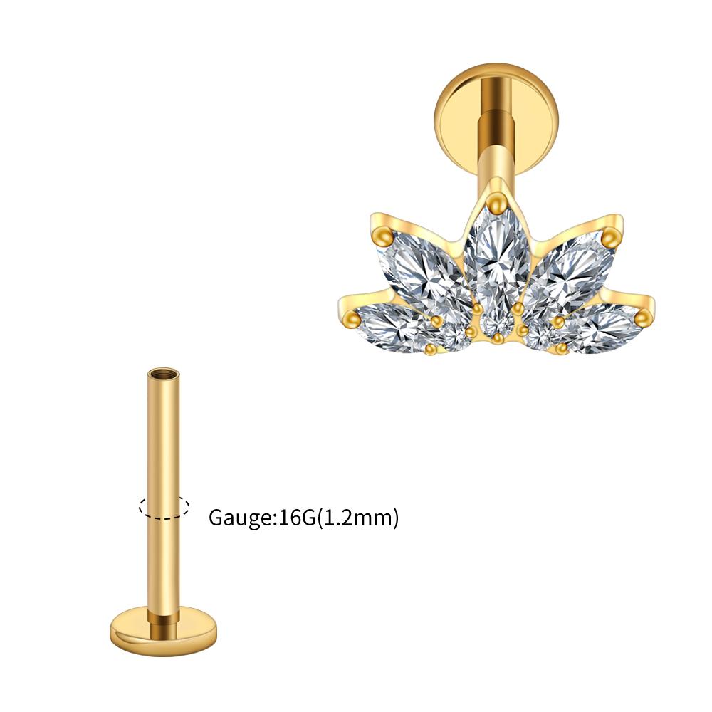 Right Grand ASTM F136 Titanium Marquise Lotus Cartilage Earring 16G Flower CZ Helix Flat Back Stud Labret Piercing Jewelry