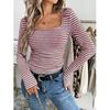 2026 New Model T-Shirt Square Neck Pullover Slim Fit Knit Long Sleeve Women's Base Shirt