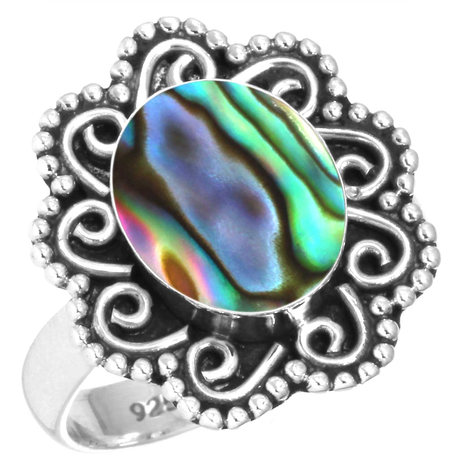 

Кольцо из стерлингового серебра 925 пробы Женское Драгоценный камень Ручная работа Ювелирные изделия Подарок на Хэллоуин Аквамариновый Халцедон Раковина Абалона Голубой Солнечный камень Лабрадорит Пренит Костюм 13