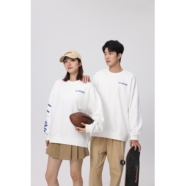 Li Ning Sweatshirts Unisex White Crew Neck Moderate Regular AWDTC45-1