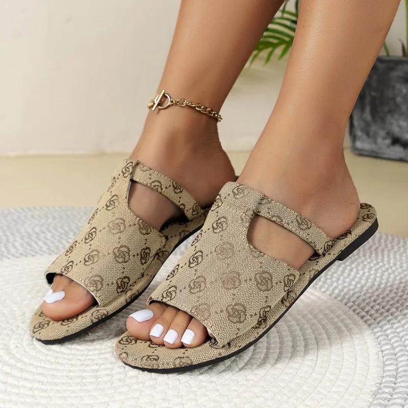2024 Sommer Damen Hausschuhe Einfarbig Damen Sandalen Flache Sohle Rutschfest Mode Hausschuhe Designer Neue Sandalen