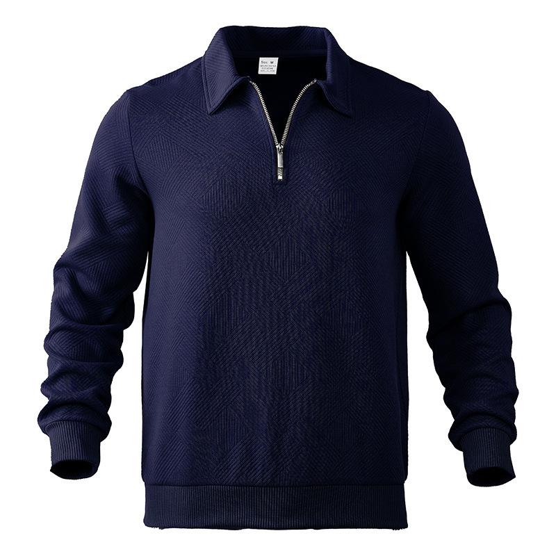 Men's Autumn And Winter American Retro Heavy Sweater Jacquard Long-sleeved Lapel Half-chain Men's Top