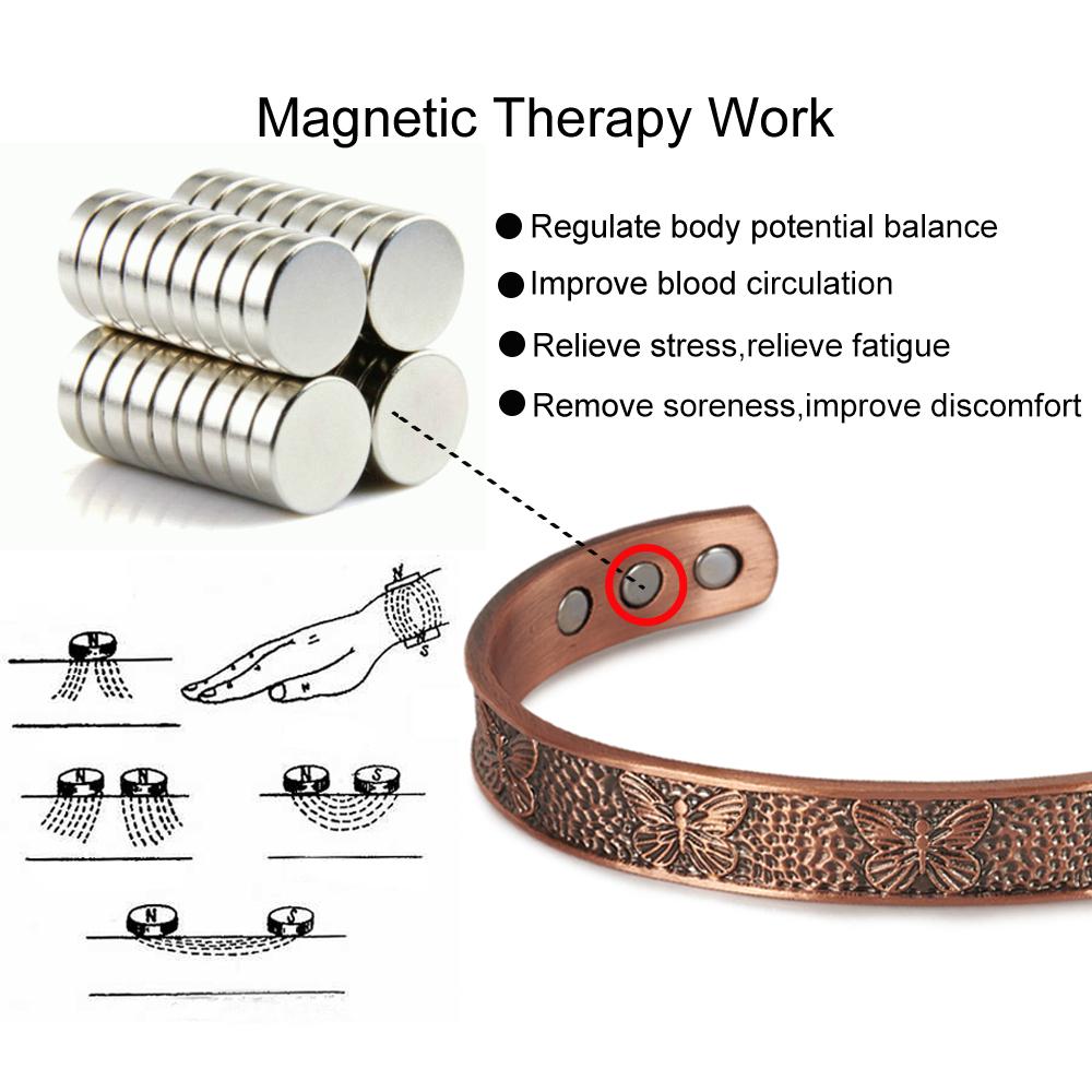 Pure Copper Bracelets Magnetic Butterfly Adjustable Vintage Cuff Bangles 9.7mm Health Energy High Magnet Jewelry Resizable Metal