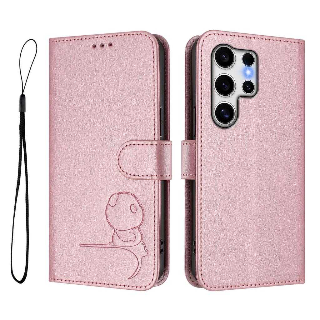 Für Samsung Galaxy S25 Ultra Hülle Panda-Aufdruck RFID-blockierende Geldbörse Leder-Handyhülle mit Handgelenkschlaufe