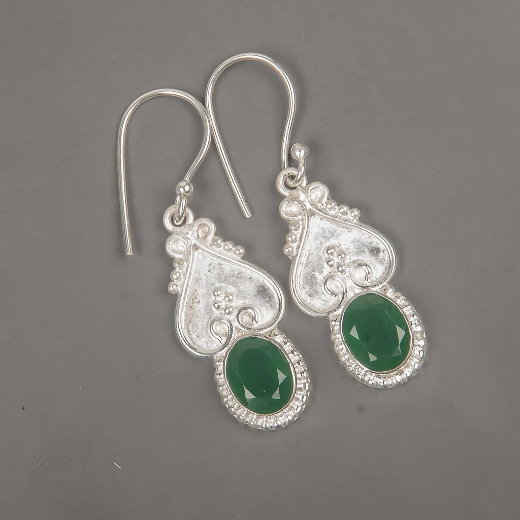 Schmuck aus grünem Onyx-Edelstein, Ohrringe aus massivem 925er Sterlingsilber, handgefertigte Silberohrringe als Hochzeitsgeschenk